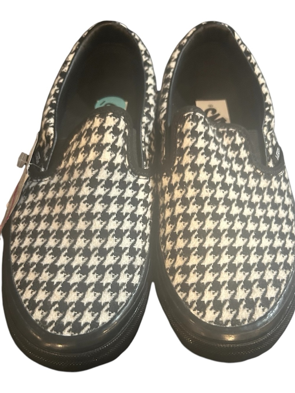 Slip-On Shoes in Black & White Houndstooth - Casual Comfort